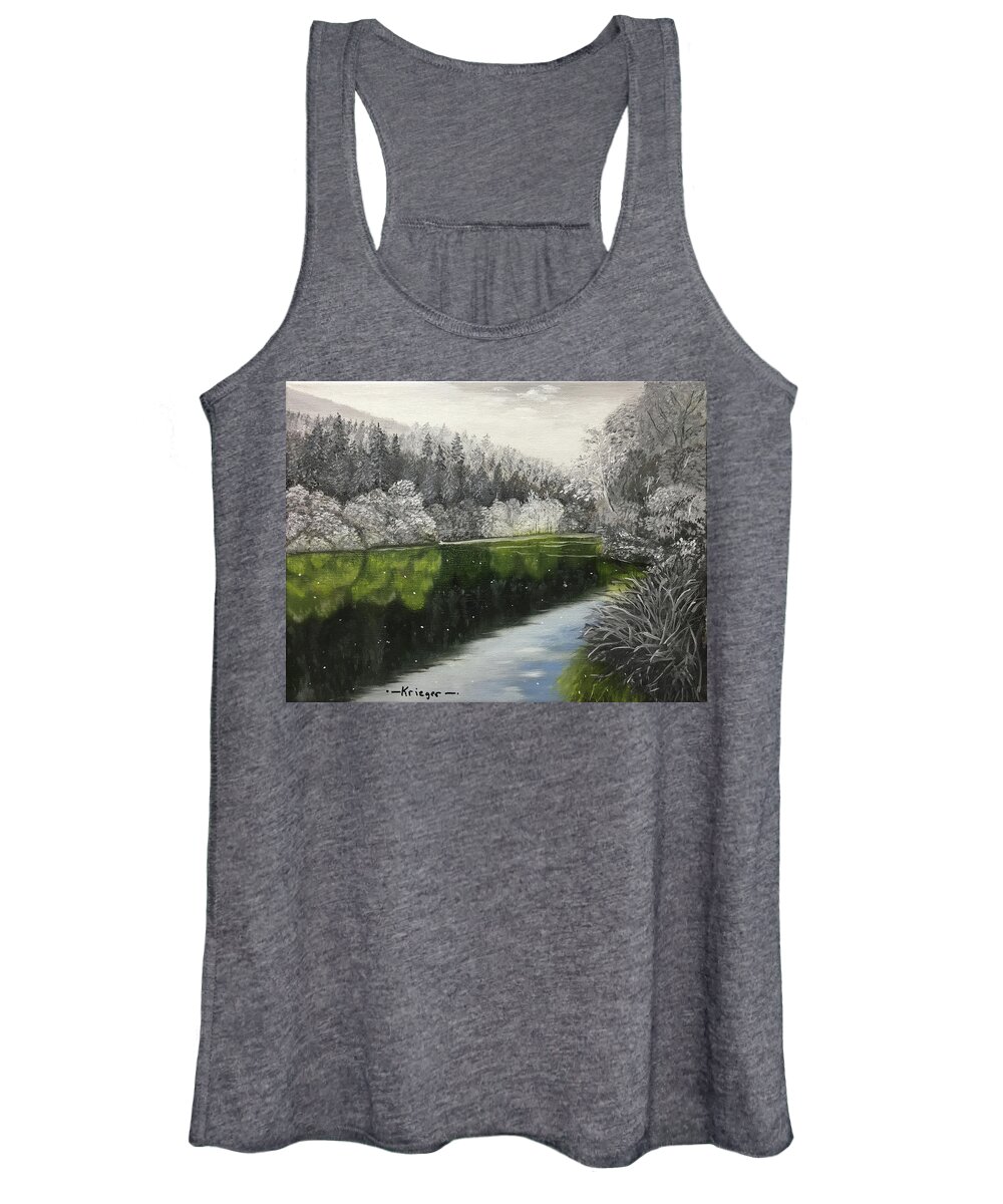 Grayscale Women's Tank Top featuring the painting Grayscale The River by Stephen Krieger