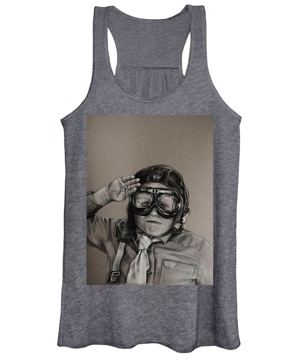 Pilot Women's Tank Top featuring the drawing The Salute by Jean Cormier