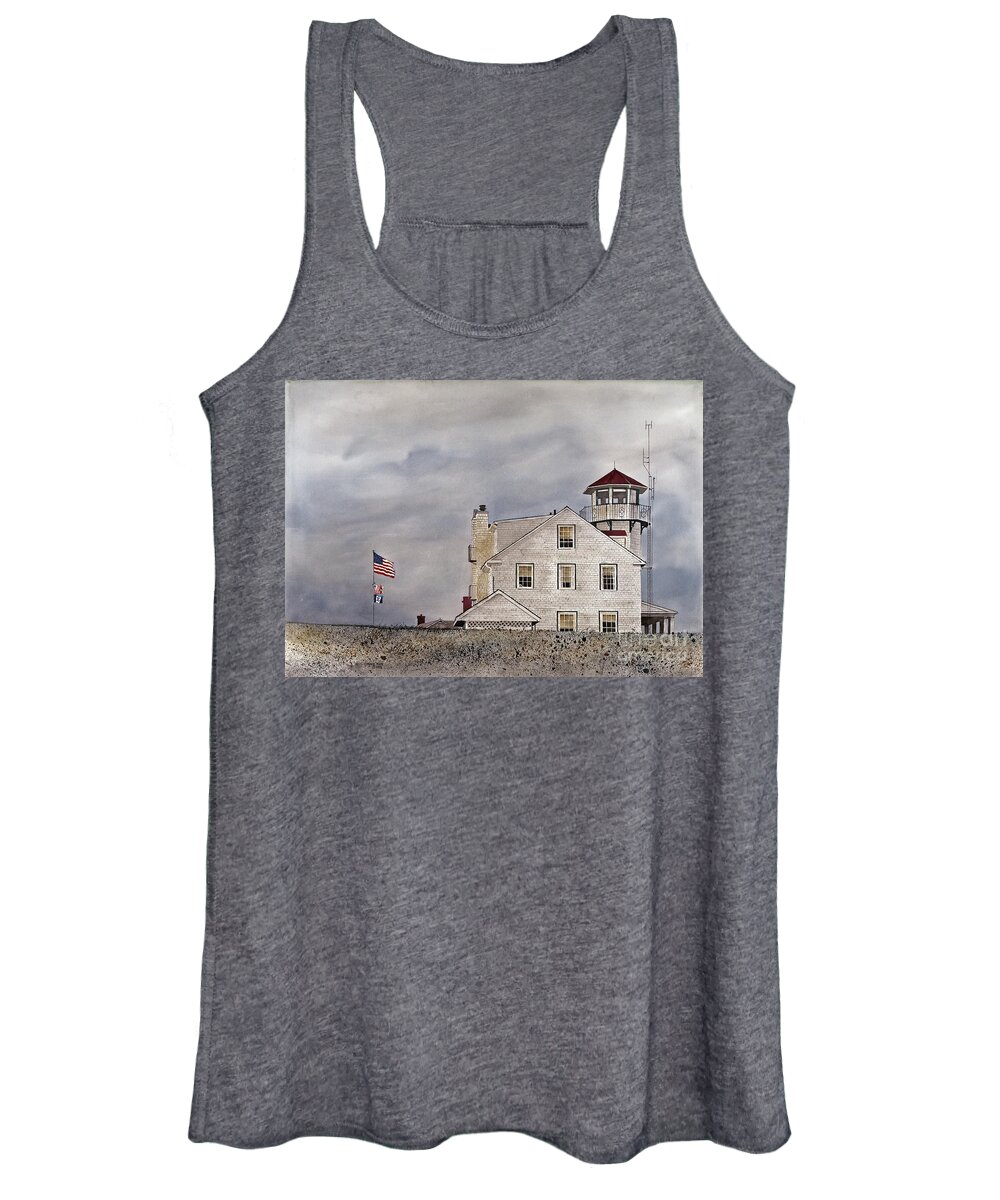 The Coast Guard Station At Point Judith Women's Tank Top featuring the painting The Sentinel by Monte Toon