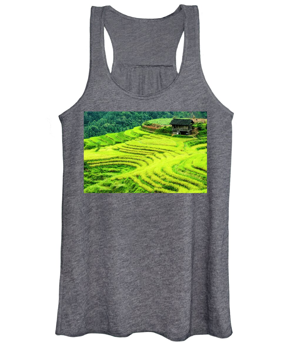 Rice Women's Tank Top featuring the photograph The terraced fields scenery in autumn by Carl Ning