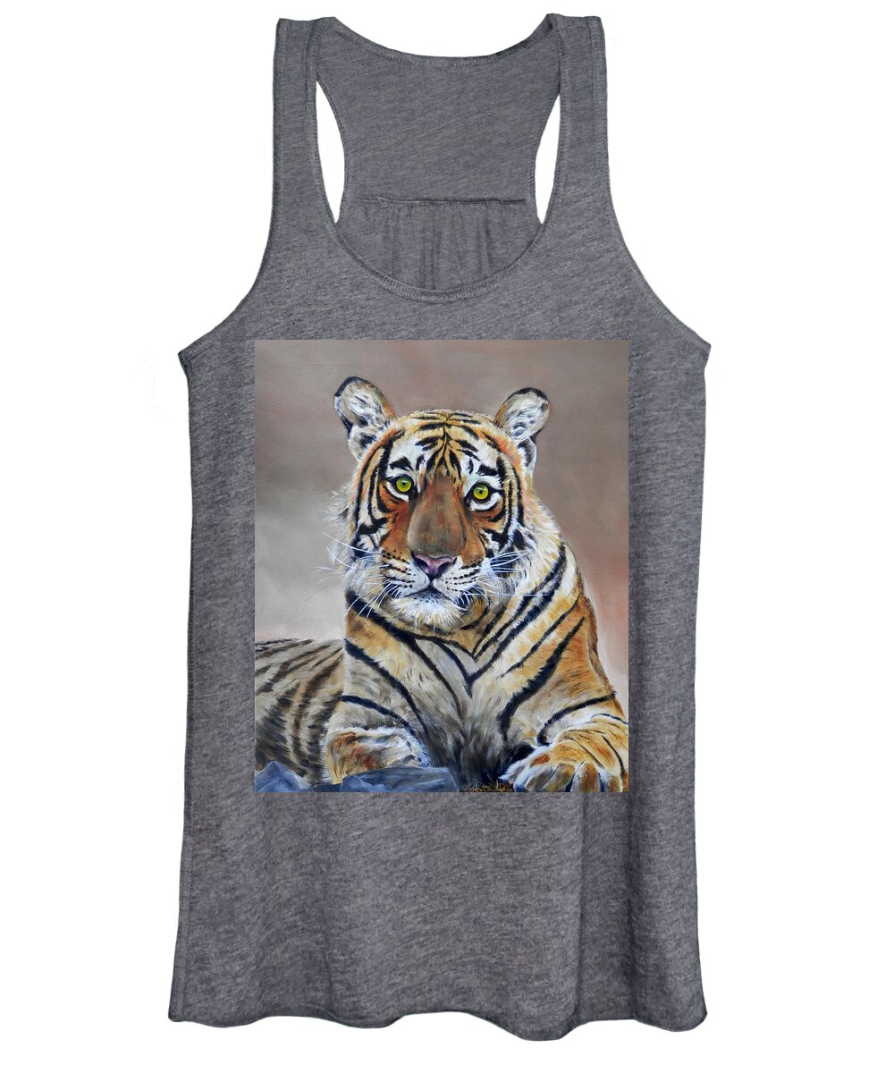 Tiger Women's Tank Top featuring the painting Tiger portrait by John Neeve
