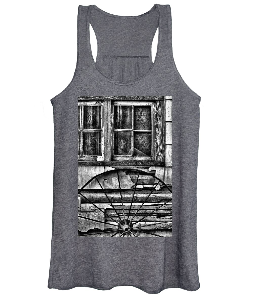 House Women's Tank Top featuring the photograph Time Worn House and Wagon Wheel by Mitch Spence