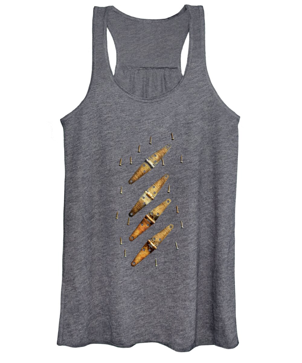 Art Women's Tank Top featuring the photograph Tools On Wood 46 on BW by YoPedro