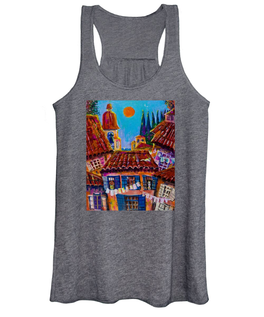 Town Women's Tank Top featuring the painting Town by the sea by Maxim Komissarchik