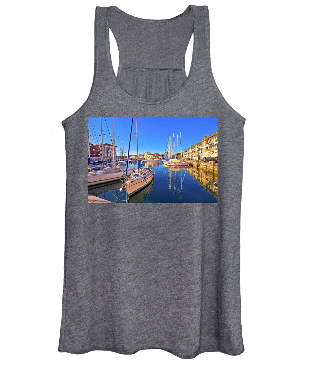 Grado Women's Tank Top featuring the photograph Town of Grado colorful waterfront and harbor view by Brch Photography