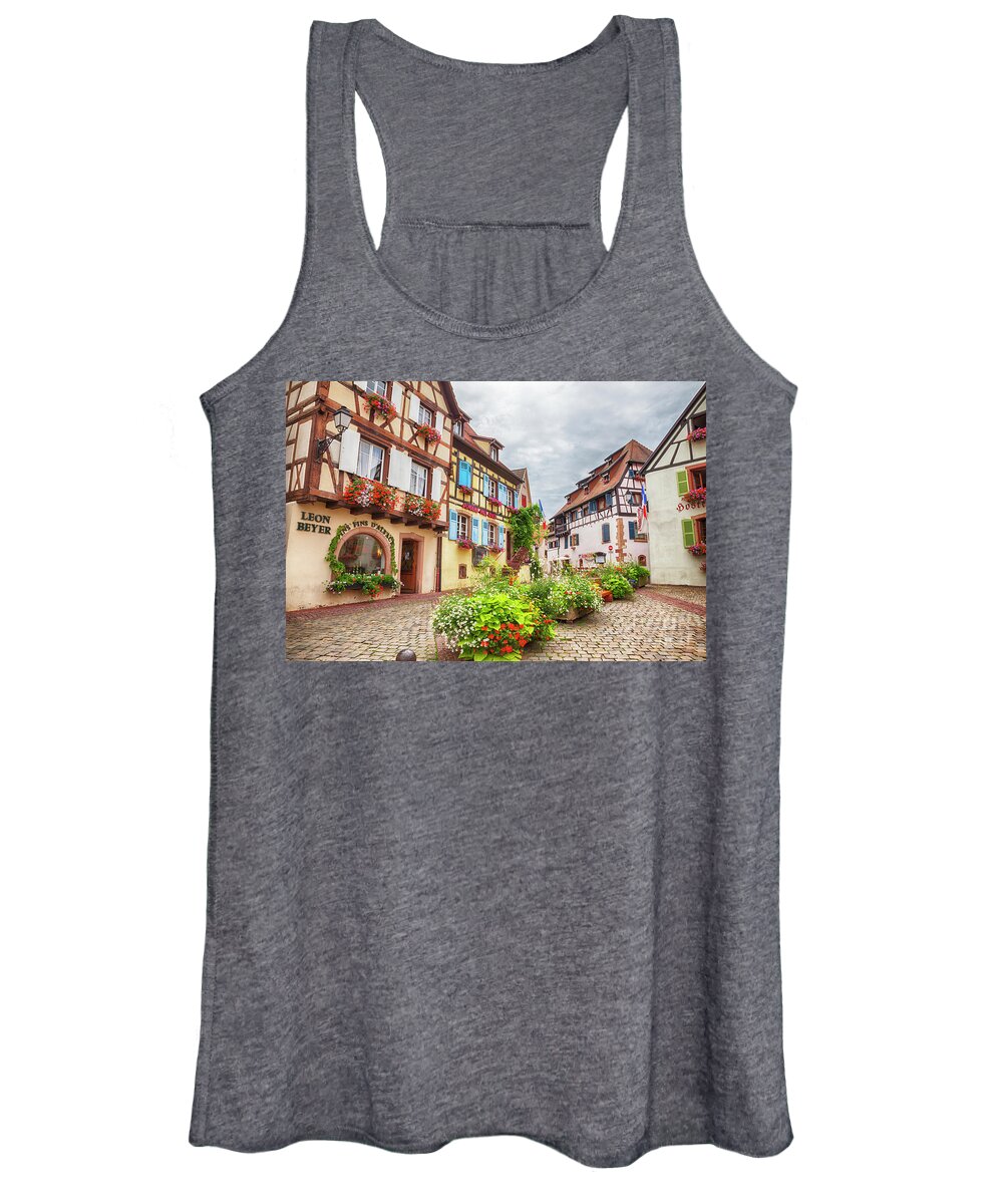 Alsace Women's Tank Top featuring the photograph town square in Alsace village Eguisheim in Strasbourg region by Ariadna De Raadt