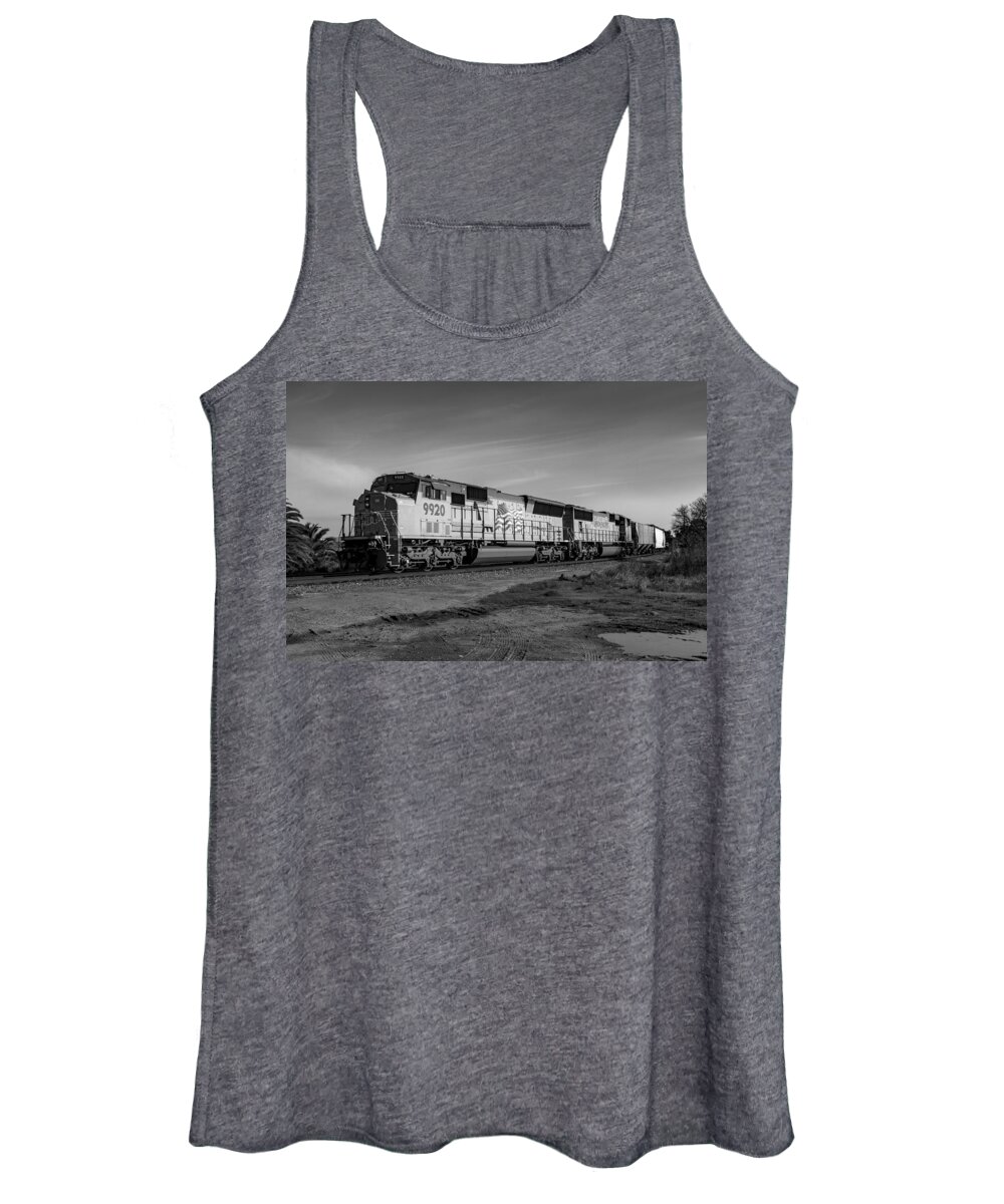 Suisun Women's Tank Top featuring the photograph Train 9920 BW by Bruce Bottomley