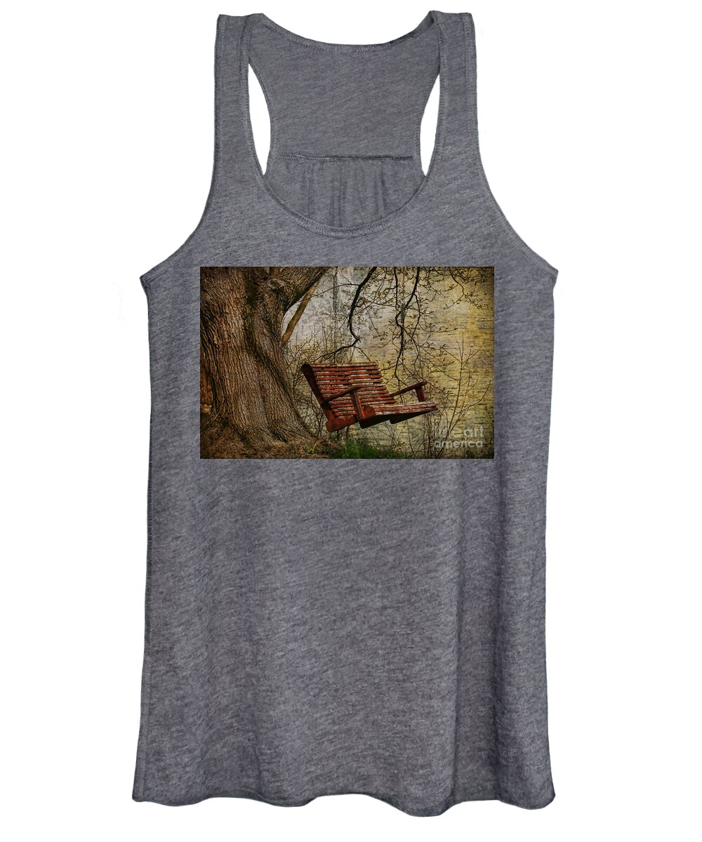 Tree Women's Tank Top featuring the photograph Tree Swing By The Lake by Deborah Benoit