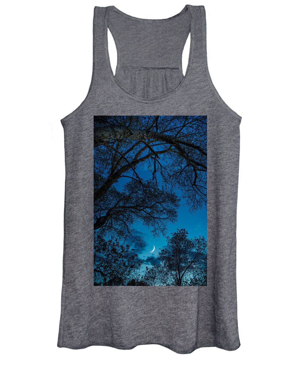 Trees Women's Tank Top featuring the photograph Trees and Moon by Darren White