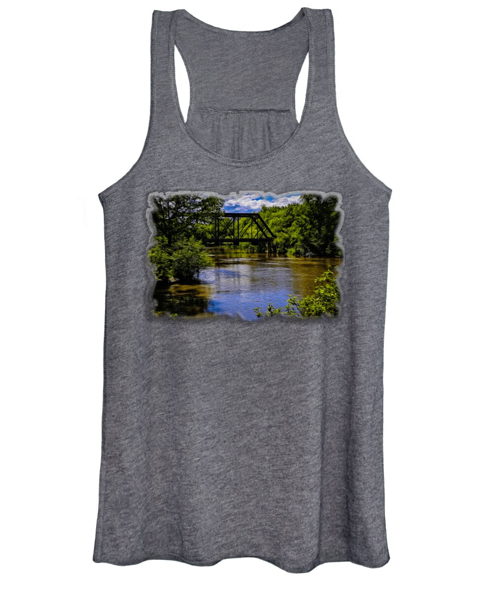 Interior Decor Women's Tank Top featuring the photograph Trestle Over River op14 by Mark Myhaver