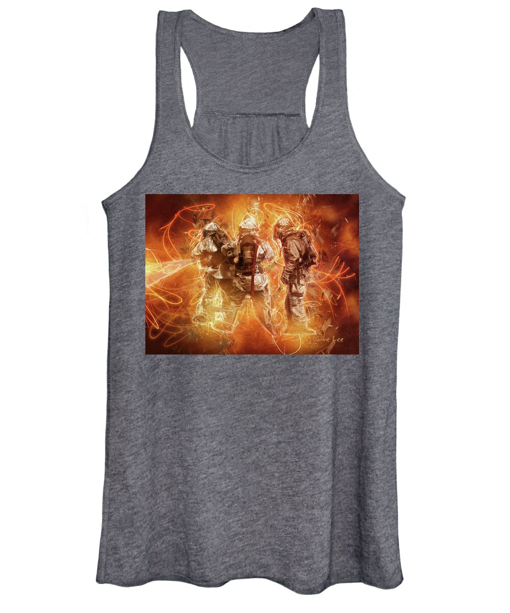 Firefighter Women's Tank Top featuring the digital art Tribute to America's Firefighters 1 by Dave Lee