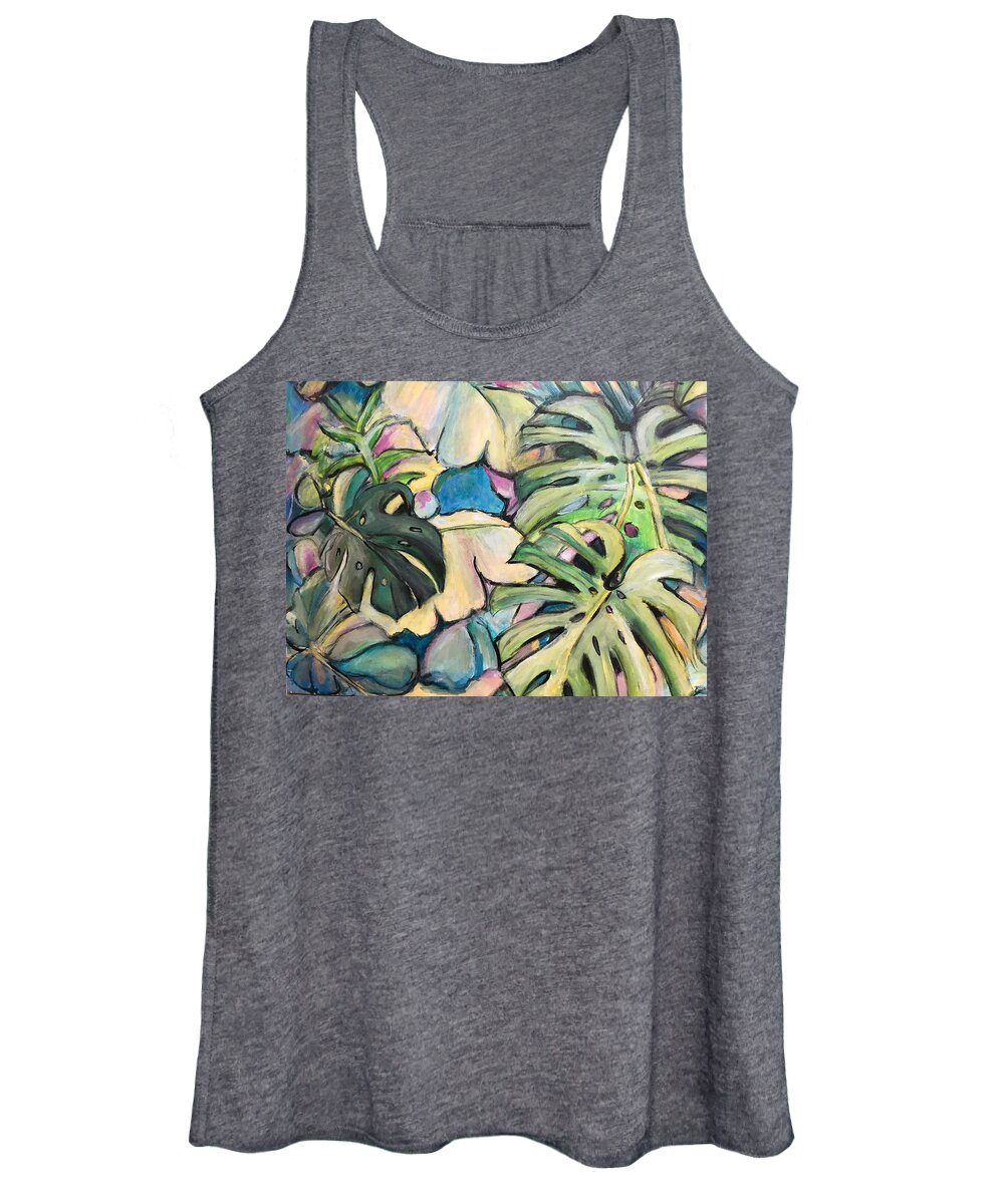 Tropical Women's Tank Top featuring the painting Tropical Leaves by Denice Palanuk Wilson