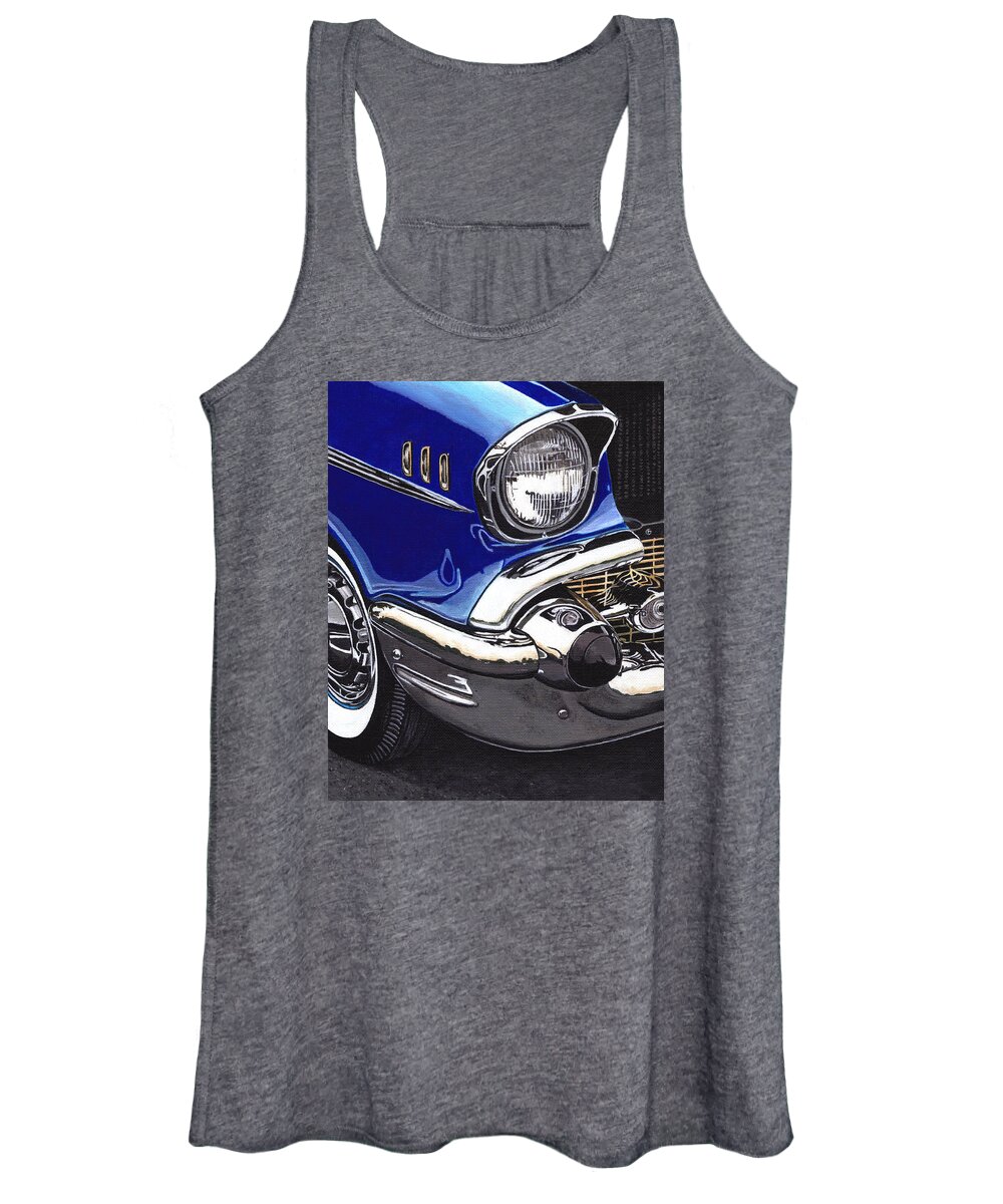 Cars Women's Tank Top featuring the painting True Blue '57 by Daniel Carvalho