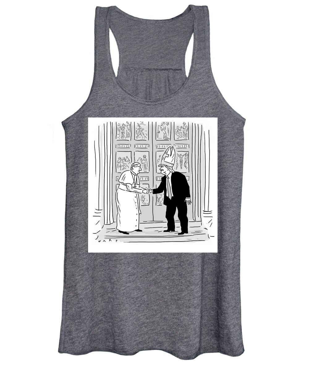 Trump Women's Tank Top featuring the drawing Trump meets Pope Francis. by Kim Warp