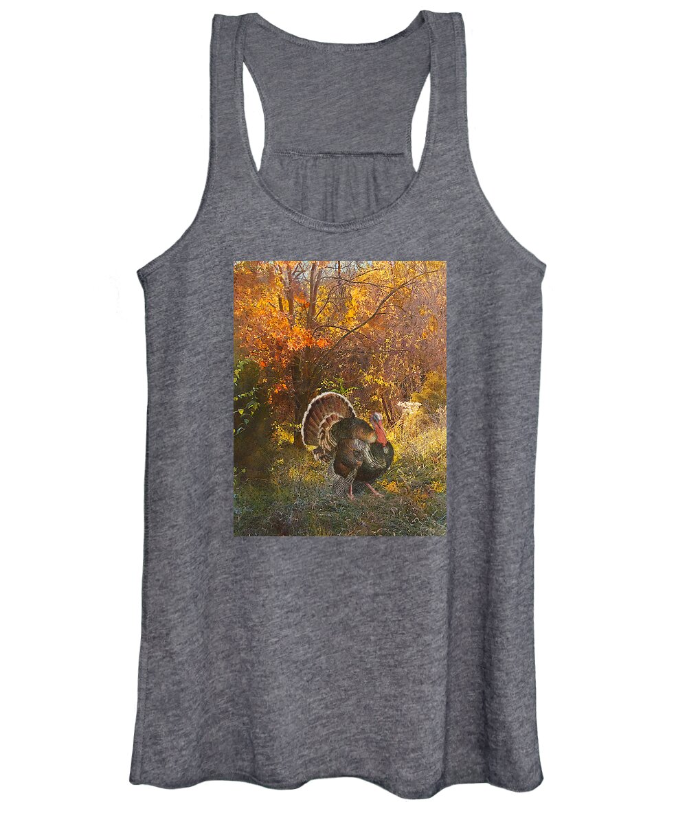 Turkey Women's Tank Top featuring the painting Turkey in the woods by John Dyess