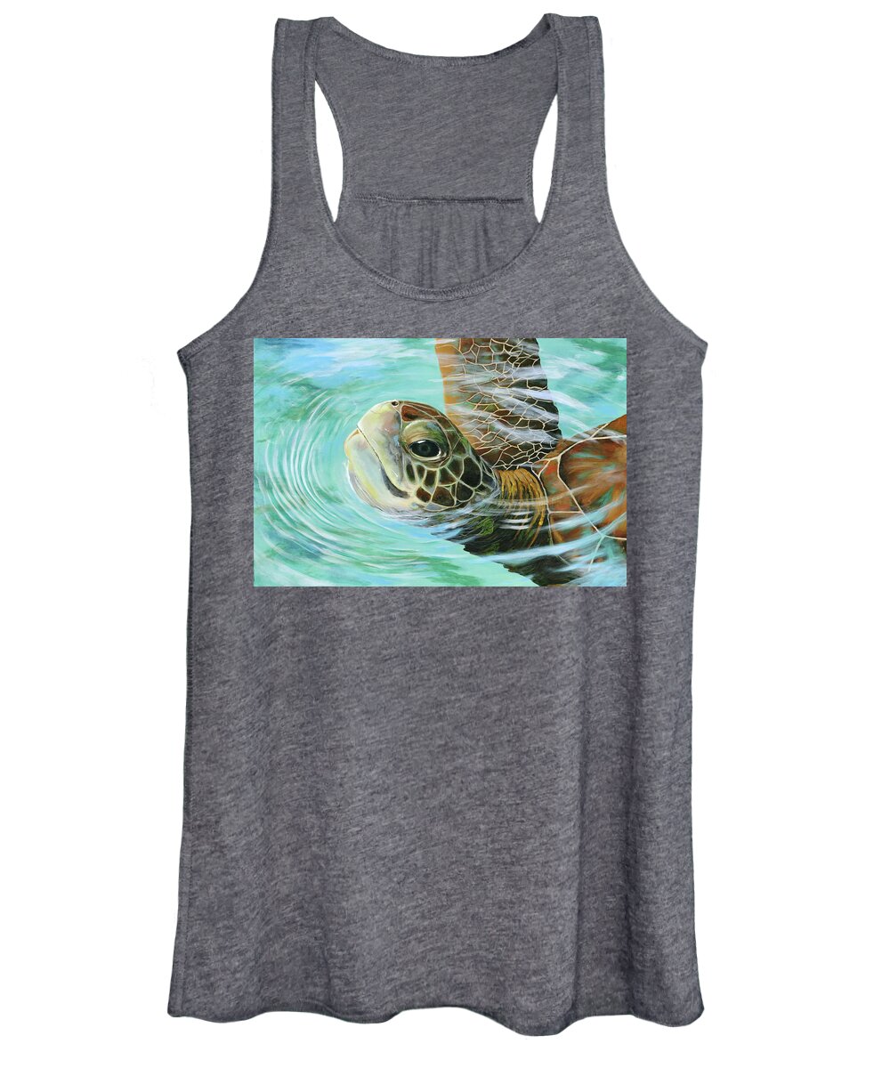 Turtle Women's Tank Top featuring the painting Turtle Up by Donna Tucker