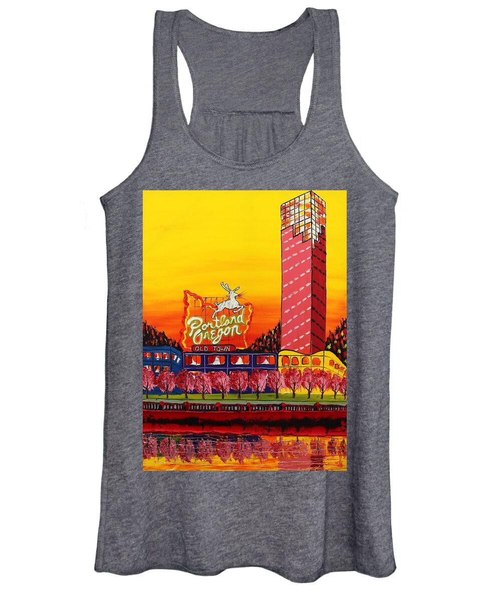  Women's Tank Top featuring the painting Tuscan Autumn Over Portland Oregon Sign #3 by James Dunbar