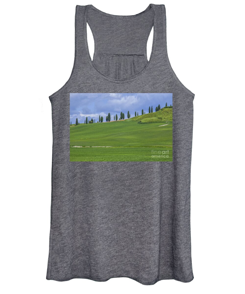 Hill Women's Tank Top featuring the photograph Tuscan landscape with cypress trees by Patricia Hofmeester