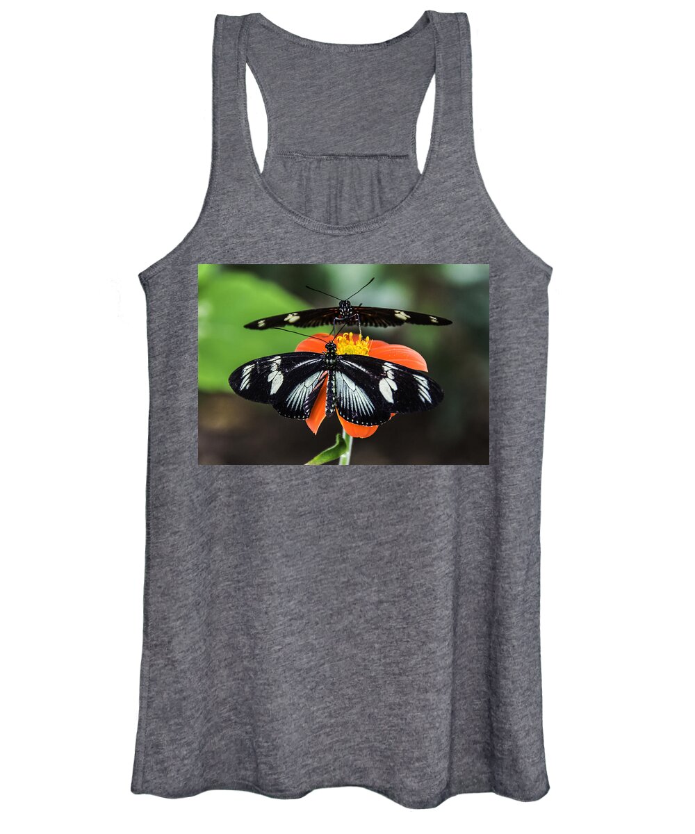 Black Women's Tank Top featuring the photograph Two Butterflies-One Flower by WAZgriffin Digital