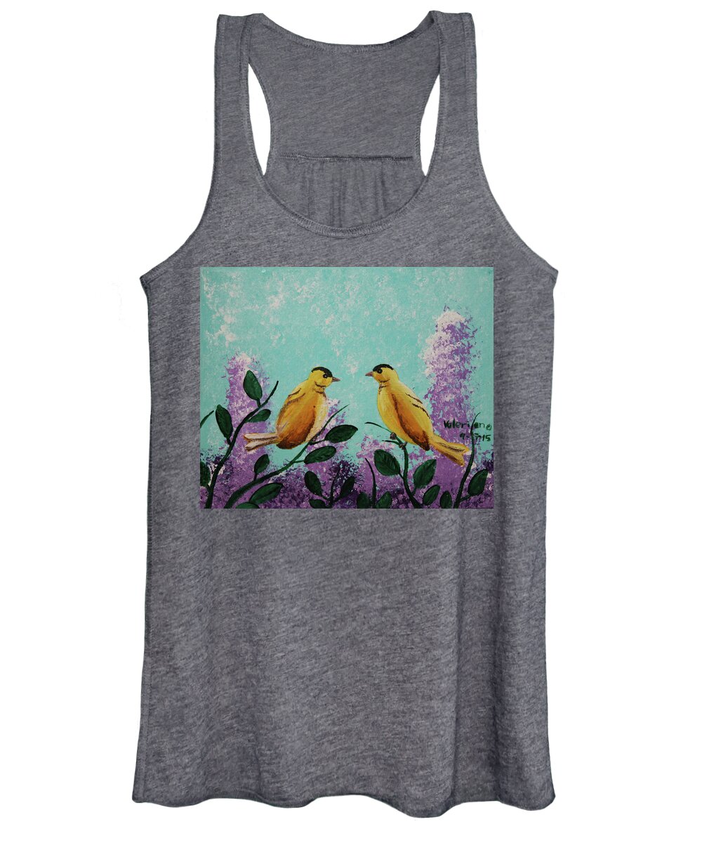 Acrylic Women's Tank Top featuring the photograph Two Chickadees standing on branches by Martin Valeriano