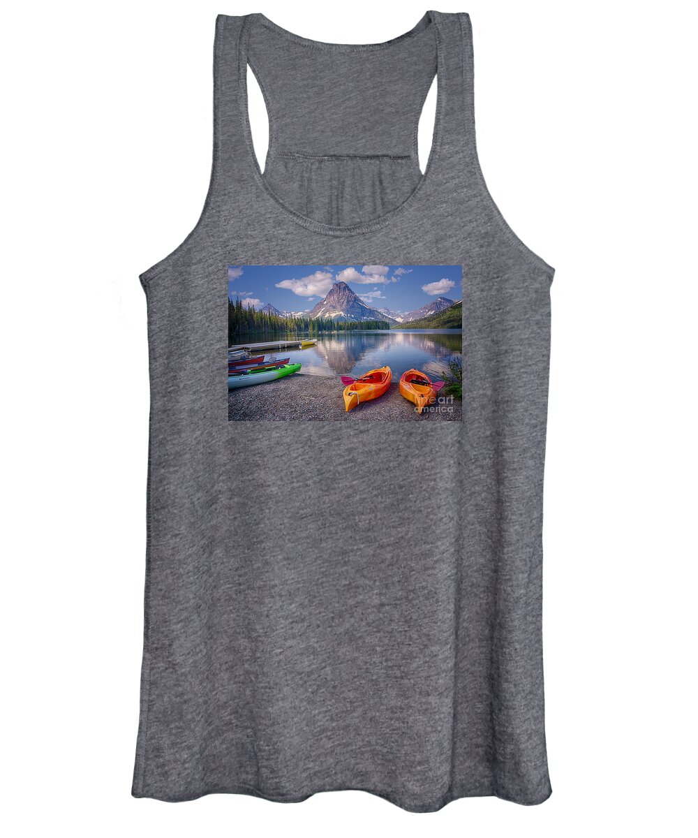 Kayak Women's Tank Top featuring the photograph Two Medicine Lake Reflections by Priscilla Burgers