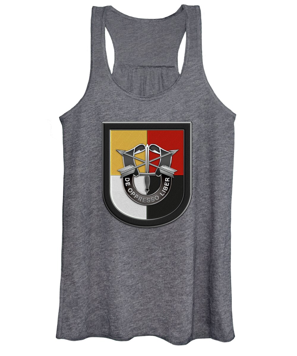 'u.s. Army Special Forces' Collection By Serge Averbukh Women's Tank Top featuring the digital art U. S. Army 3rd Special Forces Group - 3 S F G Beret Flash over Green Beret Felt by Serge Averbukh