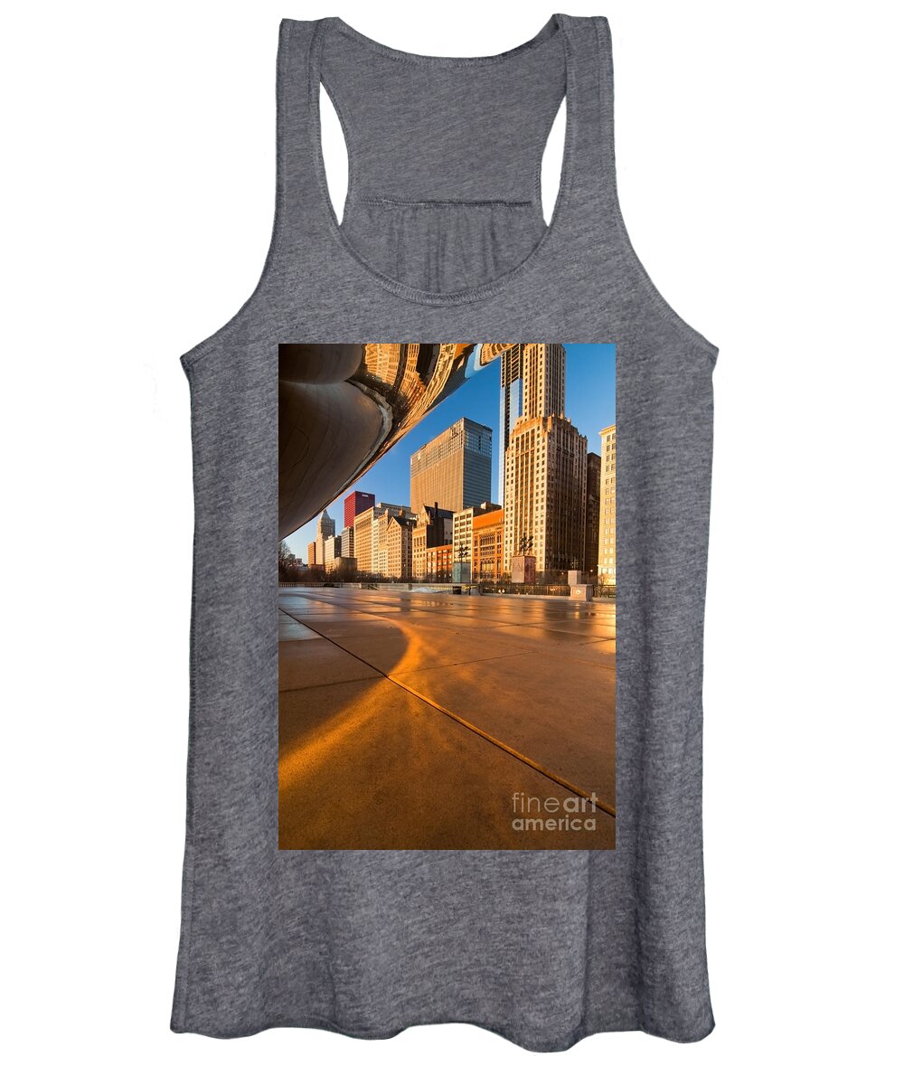 Chicago Women's Tank Top featuring the photograph Under the bean and Chicago skyline at sunrise by Sven Brogren