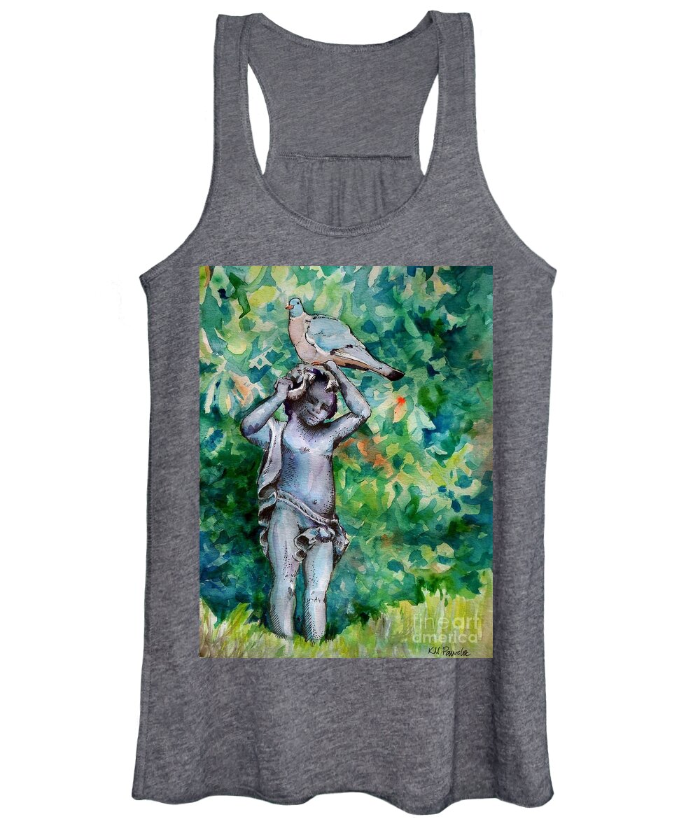Pigeon Women's Tank Top featuring the painting Unintended Perch by K M Pawelec