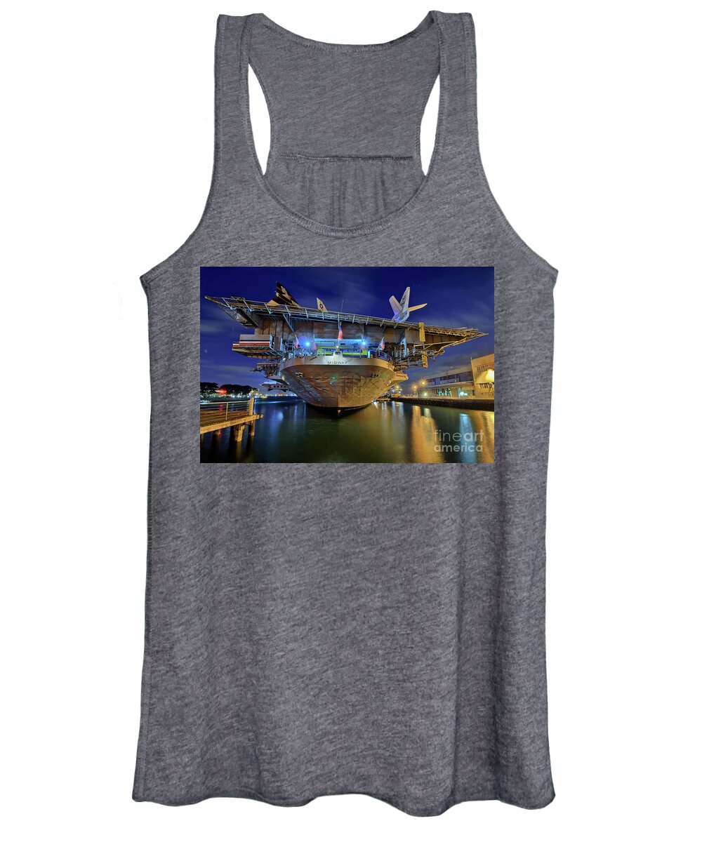 Navy Women's Tank Top featuring the photograph USS Midway Aircraft Carrier by Sam Antonio
