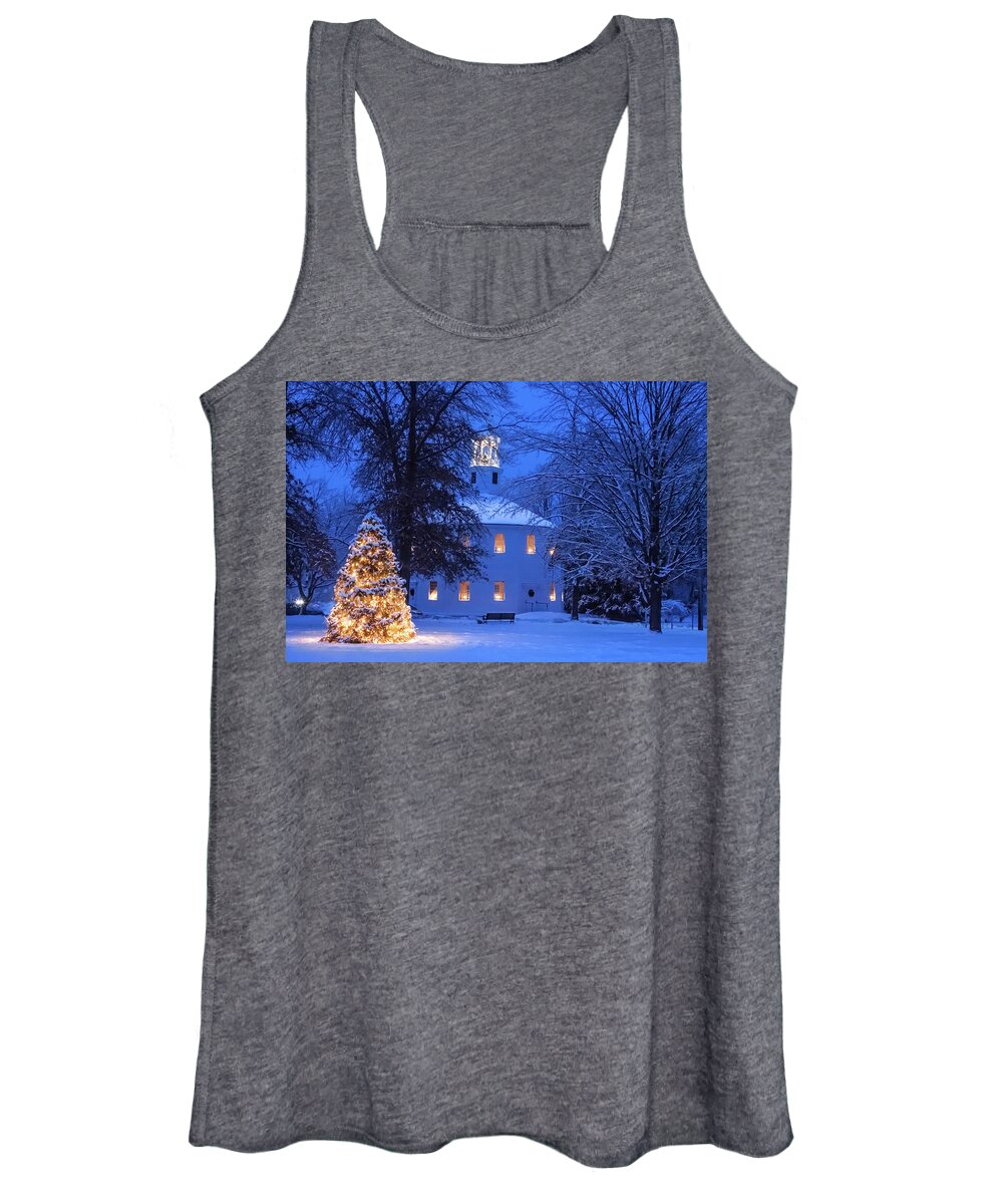 #jefffolger Women's Tank Top featuring the photograph Vermont Church at Christmas by Jeff Folger