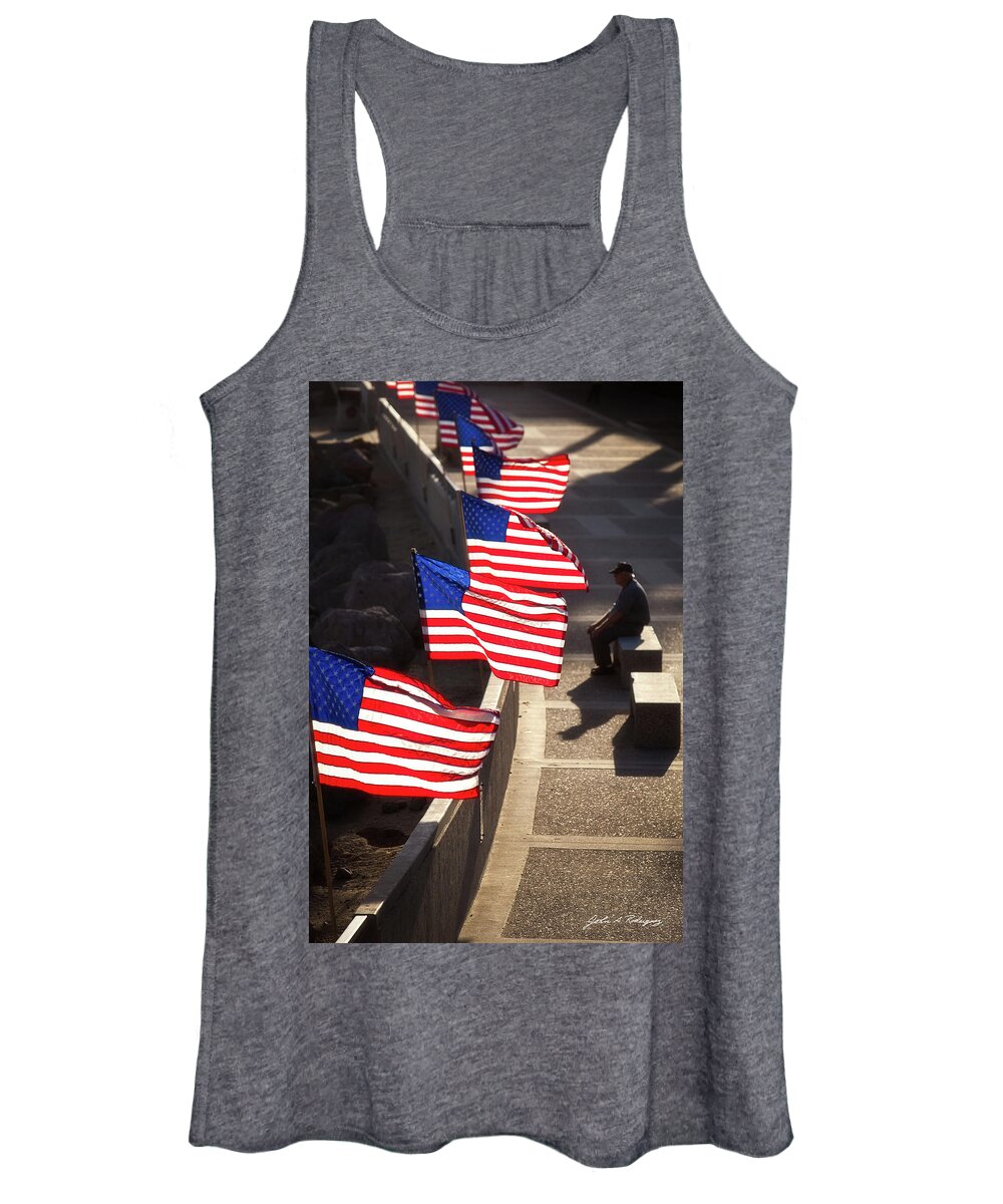 In Focus Women's Tank Top featuring the photograph Veteran With Our Nations Flags by John A Rodriguez
