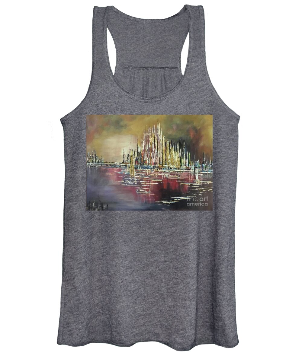 Cityscape  Women's Tank Top featuring the painting Vibrant City by Maria Karlosak