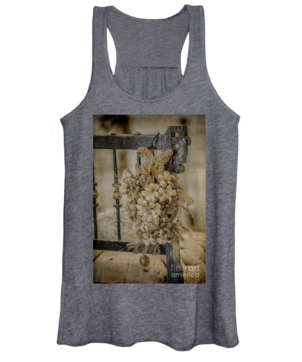 Antique Women's Tank Top featuring the photograph Vintage Floral Swag on a Bedpost by Teresa Wilson