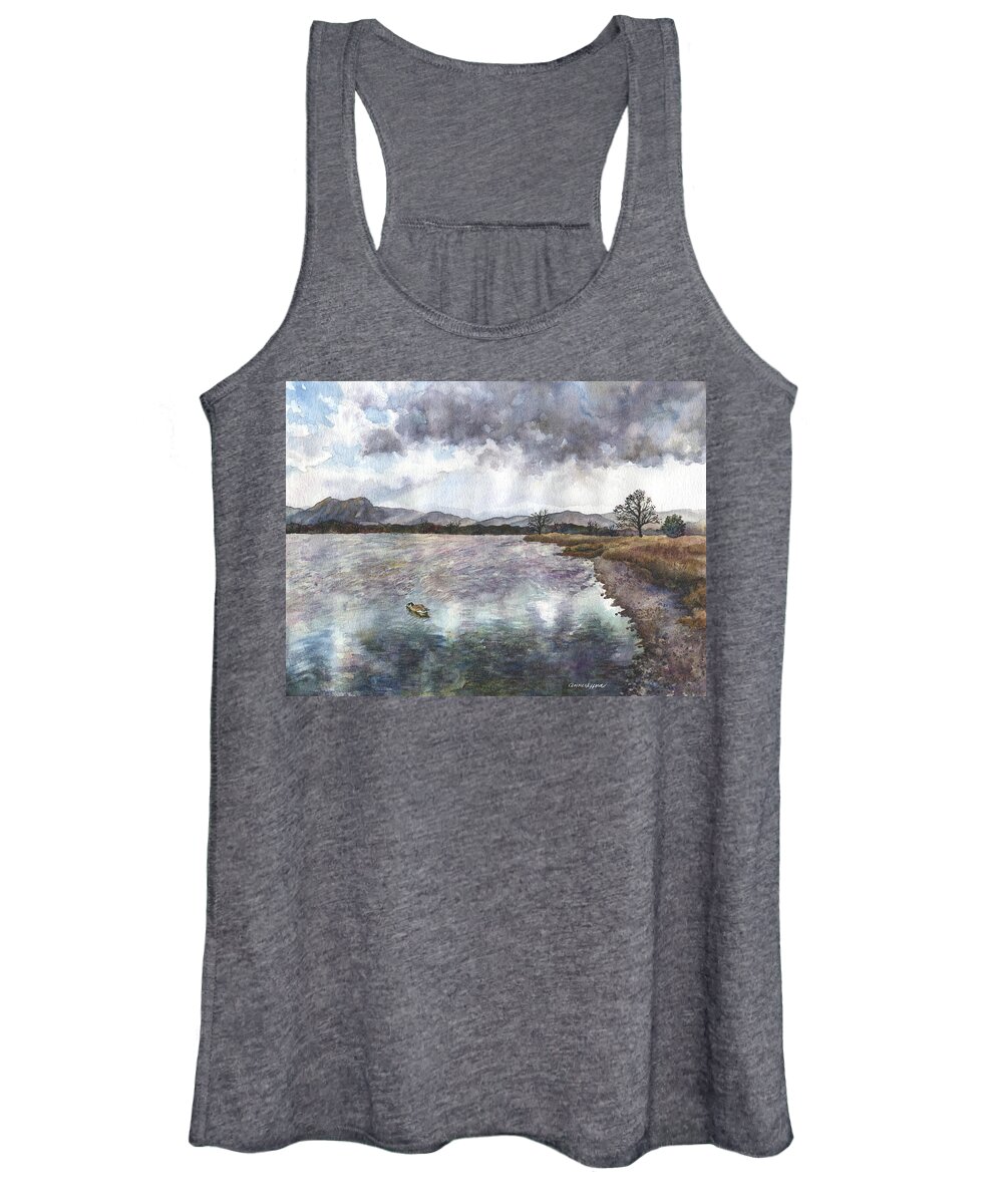 Rocky Mountain Painting Women's Tank Top featuring the painting Walden Ponds on an April Evening by Anne Gifford