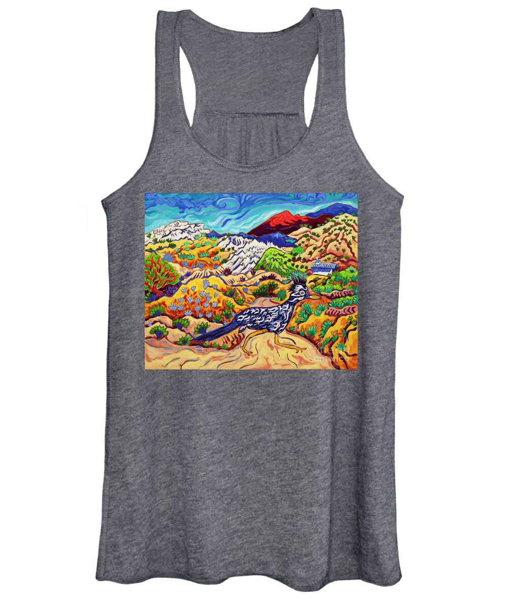 Roadrunner Women's Tank Top featuring the painting Watchin' the Sly roadrunner Flee by Cathy Carey