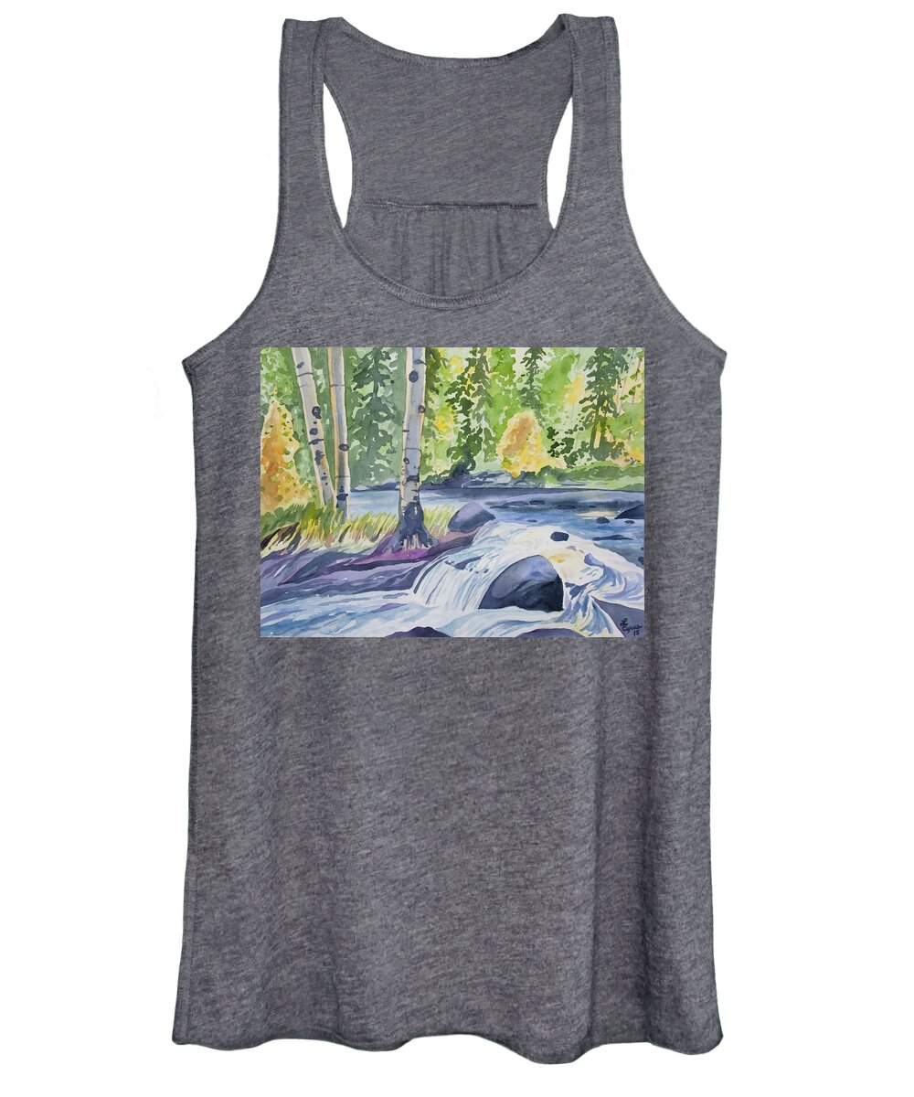 Original Watercolor Women's Tank Top featuring the painting Watercolor - Forest and Stream Landscape by Cascade Colors
