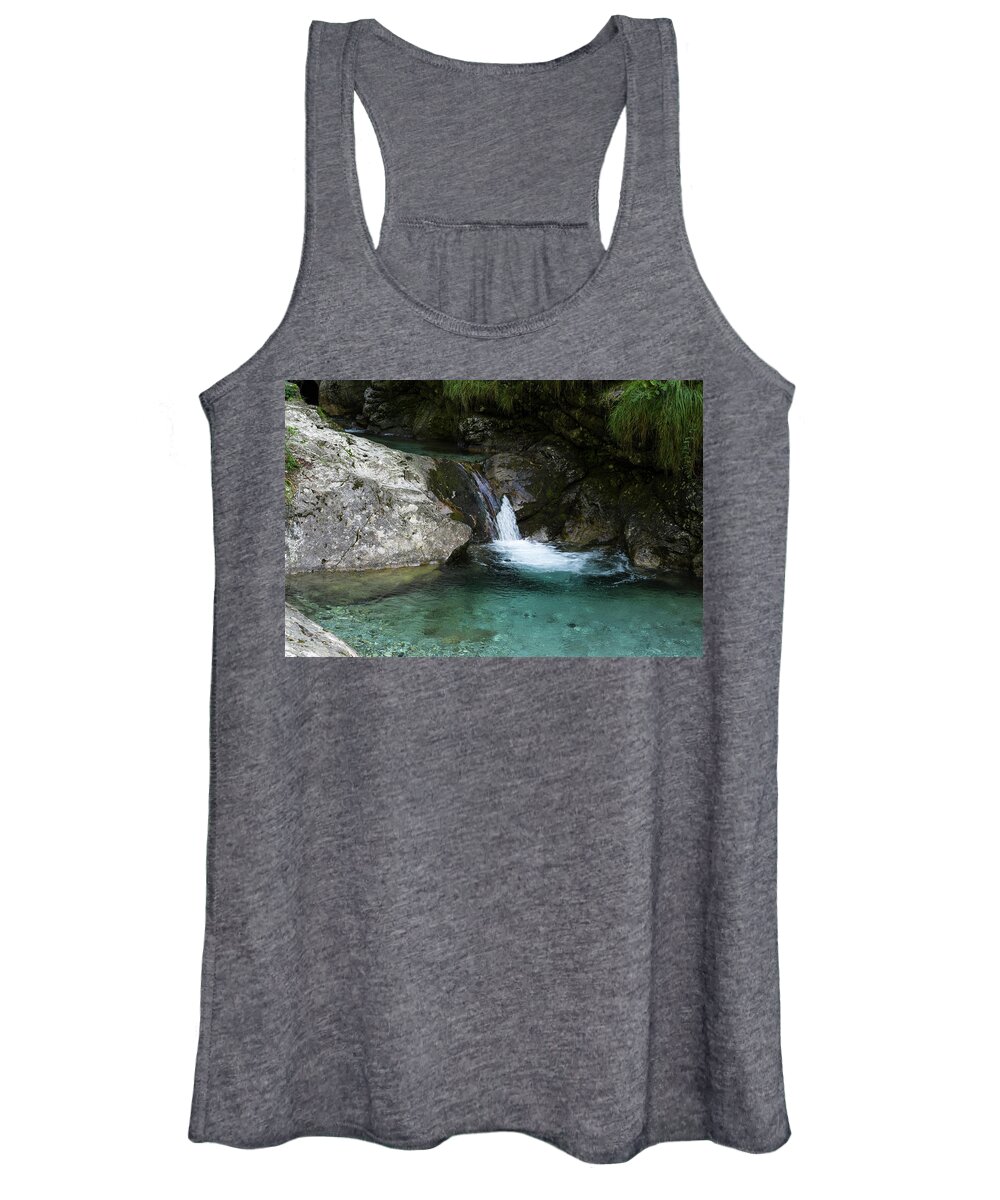 River Women's Tank Top featuring the photograph Waterfall, blue water by Nicola Aristolao