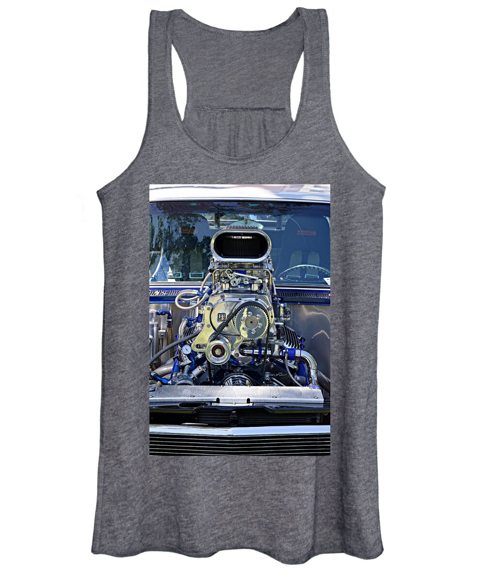 Industrial Art Women's Tank Top featuring the photograph Well Blow Me Down -- Blower on a 1961 Buick at the Golden State Classic Car Show, Paso Robles CA by Darin Volpe