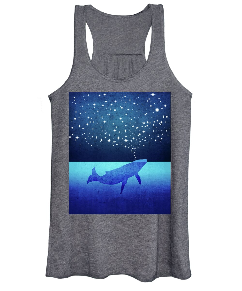 Whale Women's Tank Top featuring the digital art Whale Spouting Stars by Laura Ostrowski