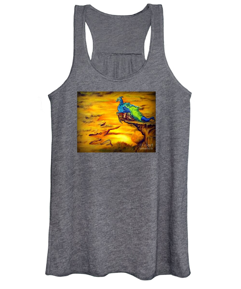 Dragons Women's Tank Top featuring the painting Dragons Valley by Georgia Doyle