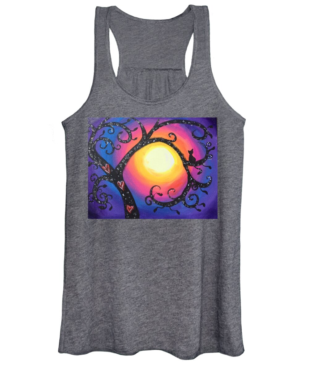 Acrylic Painting Women's Tank Top featuring the painting Whimsical Tree at Sunset by Serenity Studio Art