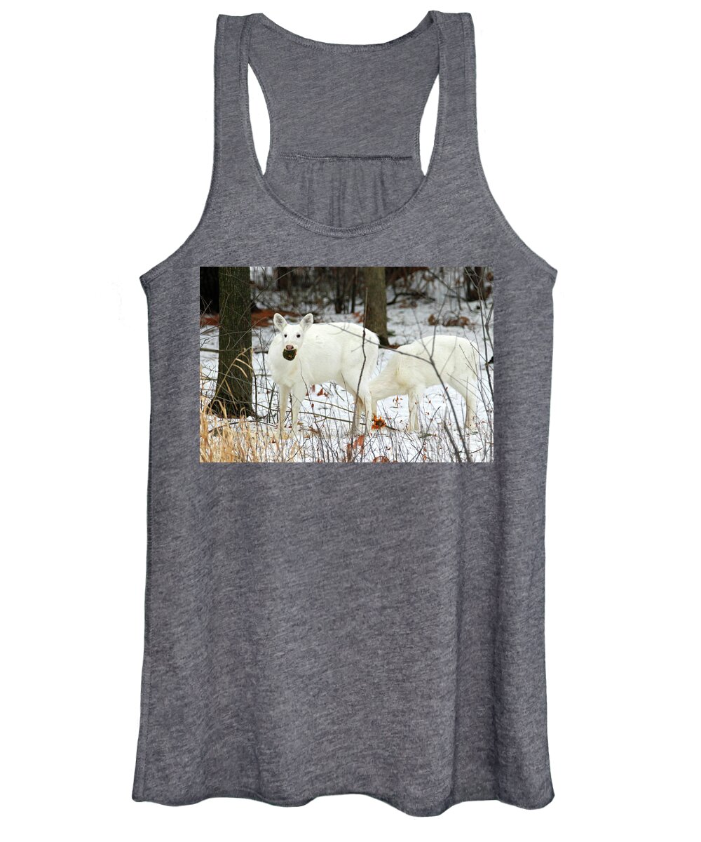 White Women's Tank Top featuring the photograph White Deer With Squash 3 by Brook Burling