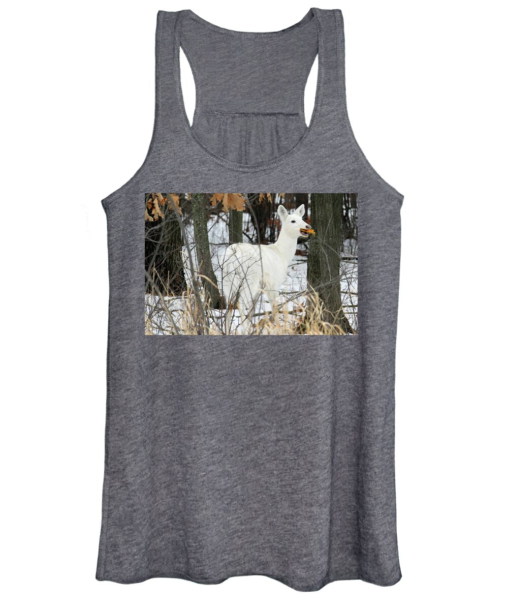 White Women's Tank Top featuring the photograph White Doe With Squash by Brook Burling
