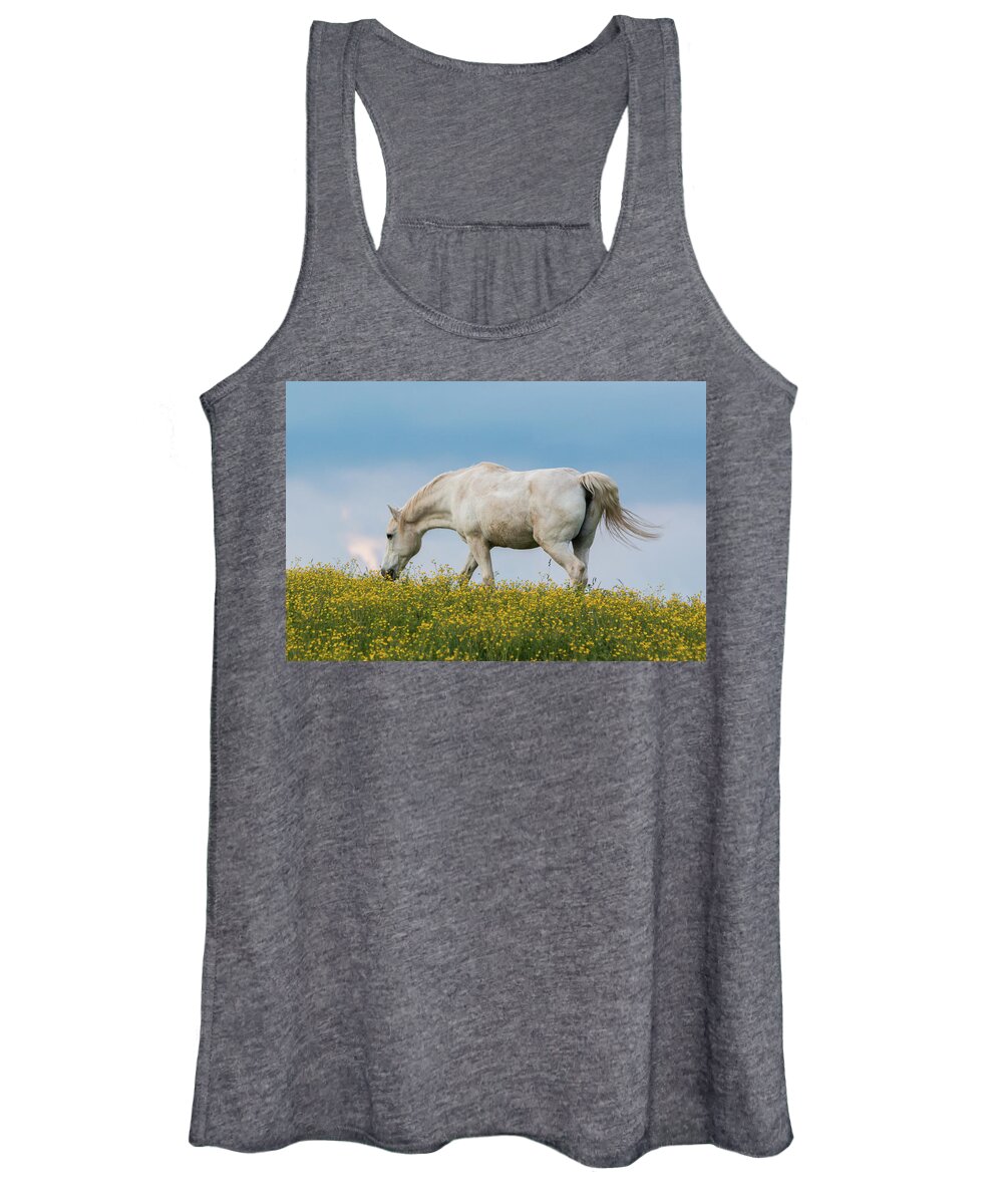 Horse Women's Tank Top featuring the photograph White Horse of Cataloochee Ranch 2 - May 30 2017 by D K Wall