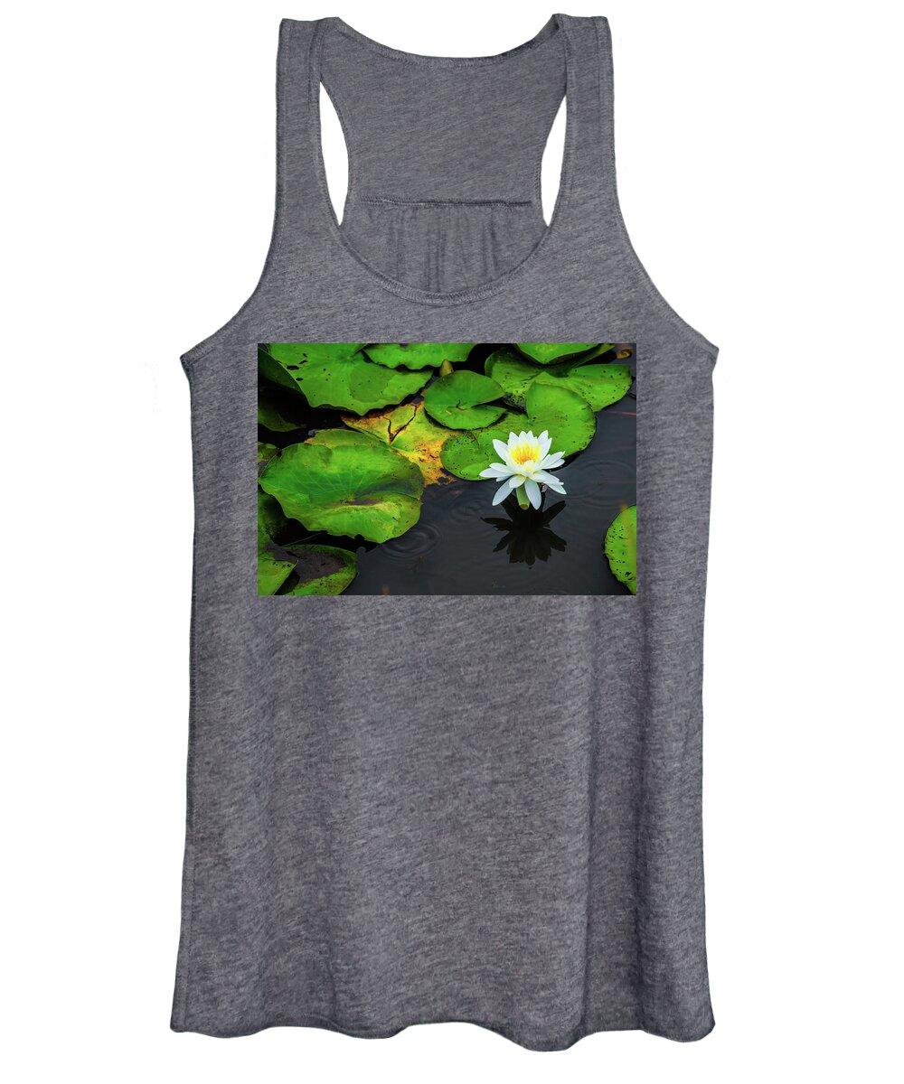 Bloom Women's Tank Top featuring the photograph White Lily and Rippled Water by Dennis Dame
