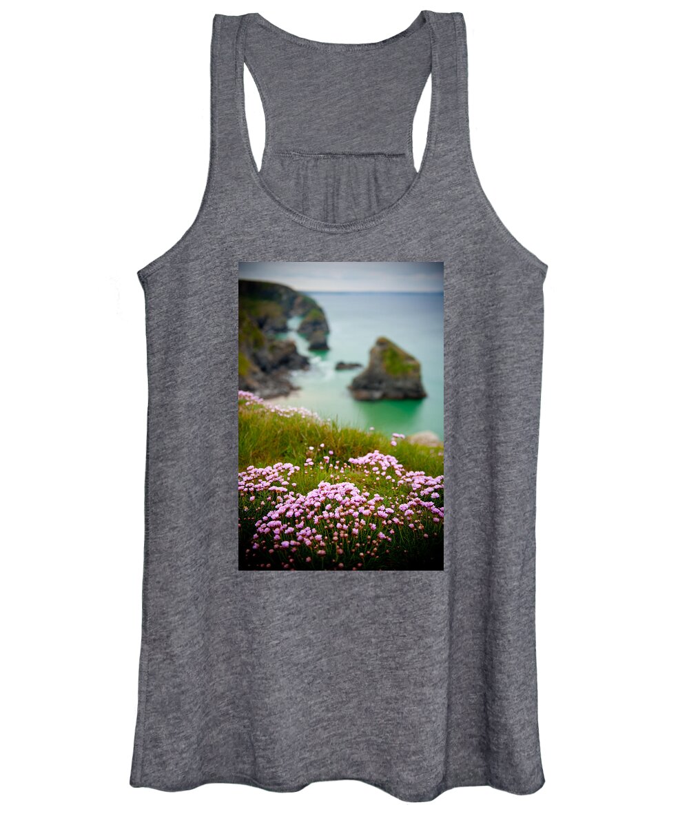 Bedruthen Steps Women's Tank Top featuring the photograph Wild Sea Pinks in Cornwall by Helen Jackson