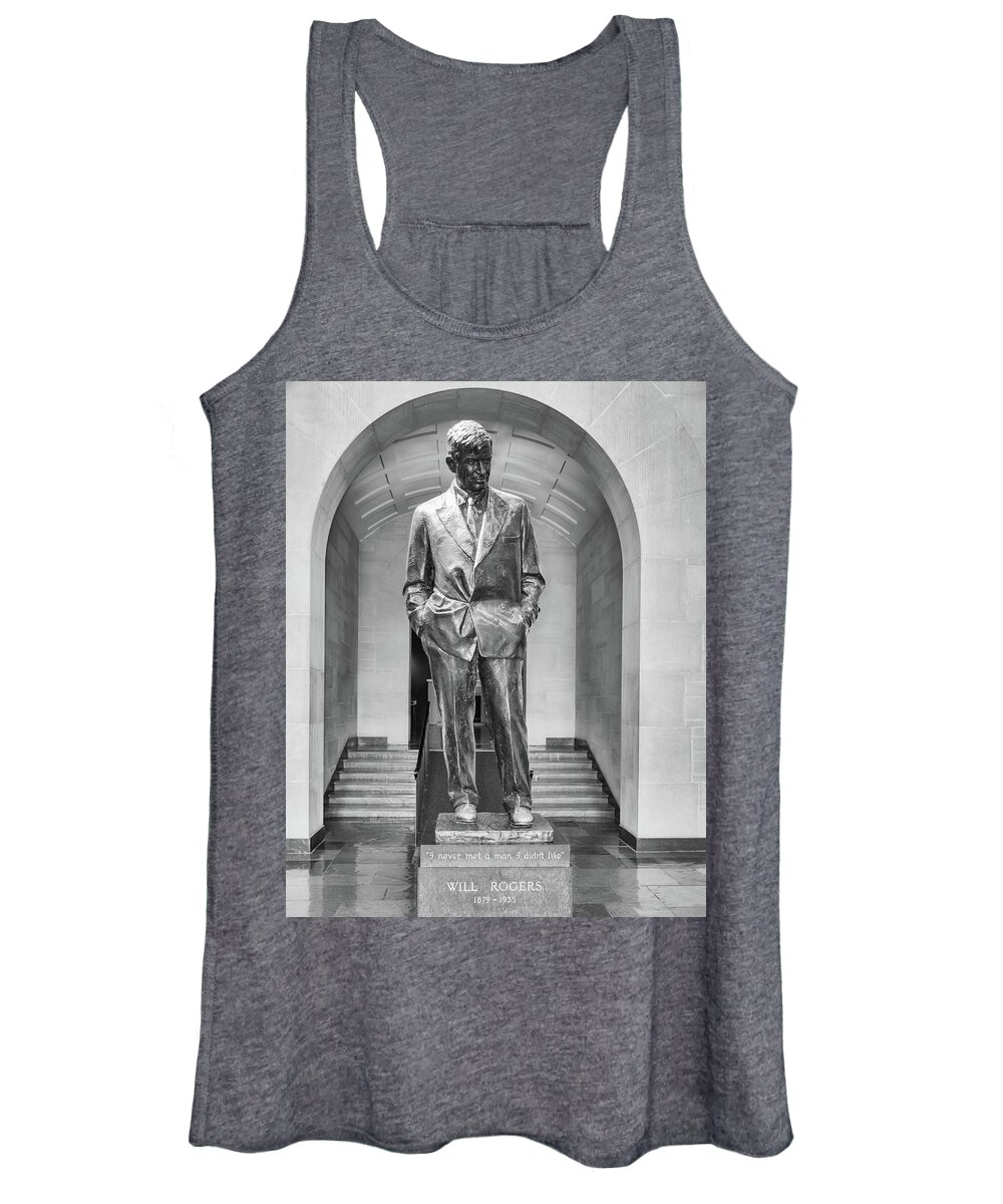 Claremore Women's Tank Top featuring the photograph Will Rogers Statue Claremore Oklahoma by Bert Peake