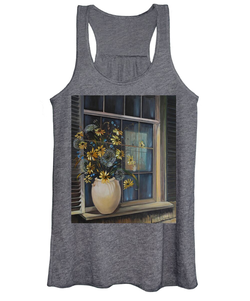 Wild Flowers Women's Tank Top featuring the painting Window Dressing - LMJ by Ruth Kamenev