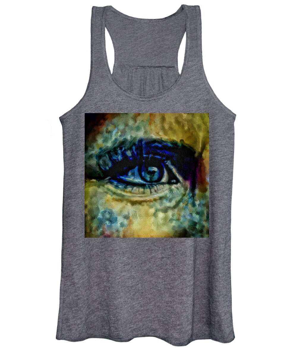 Windows Into The Soul Eye Painting Closeup Women's Tank Top featuring the painting Windows Into The Soul Eye Painting Closeup All Seeing Eye In Blue Pink Red Magenta Yellow Eye Of Go by MendyZ