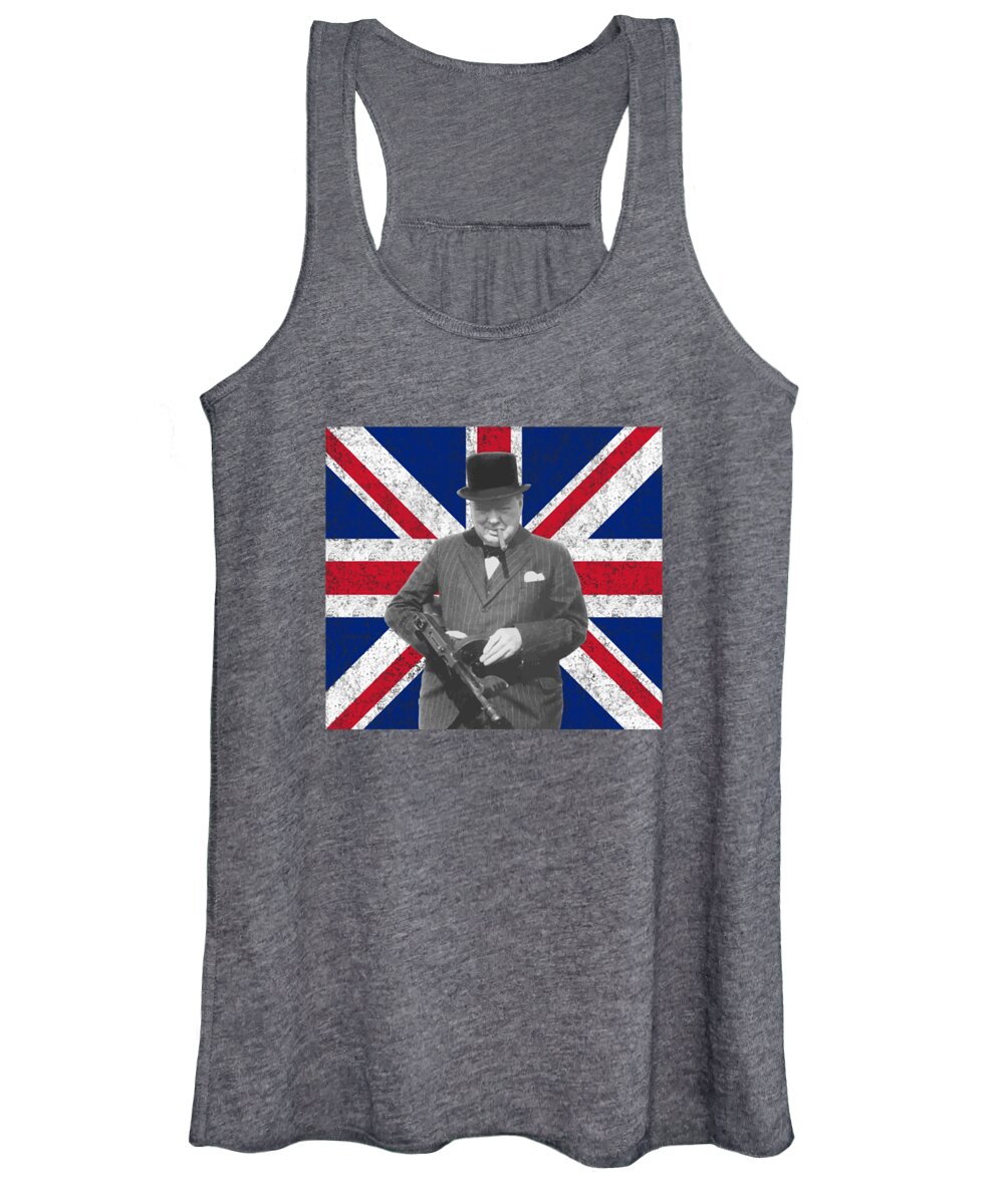 Winston Churchill Women's Tank Top featuring the painting Winston Churchill and His Flag by War Is Hell Store